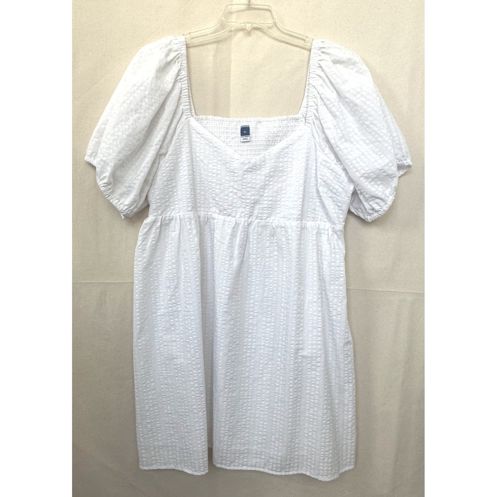 NWT Old Navy‎ Casual Romantic White Seersucker Puff Sleeve Smocked Mini Dress XL